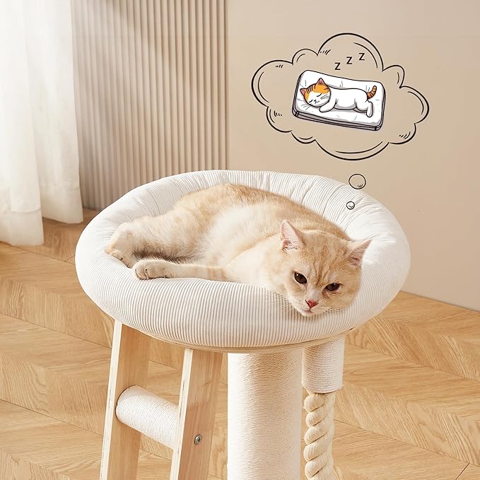 Modern Cat Tree Small Tower with Scratching Post for Indoor, Multifunctional Corner Cat Tree Tower with Bed, Cat Climbing Ladder, Dangling Ball,Interactive Rope,Scratching Post