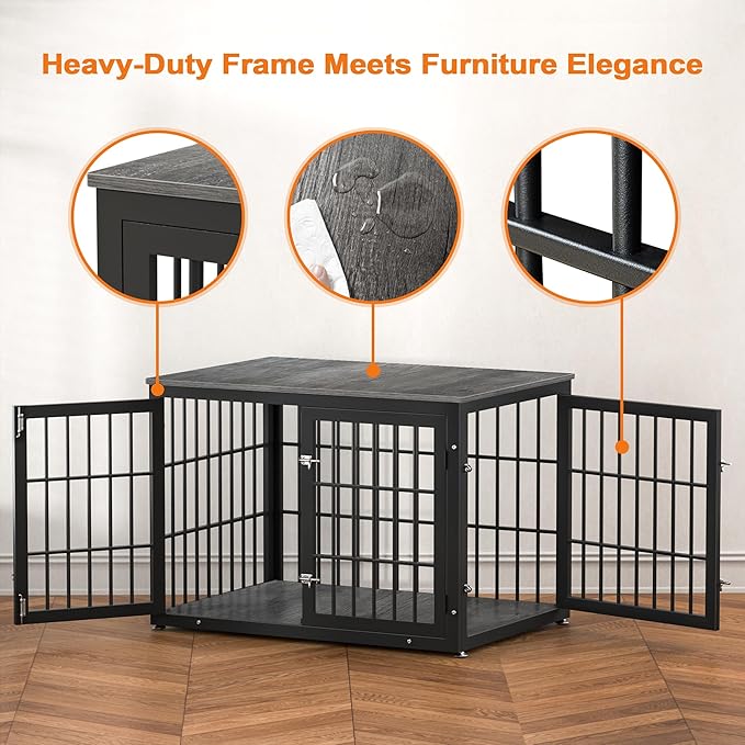 42 Inch Heavy Duty Dog Crate Furniture for Large and Medium Dogs, Decorative Pet House End Table, Wooden Cage Kennel Furniture Indoor, Gray