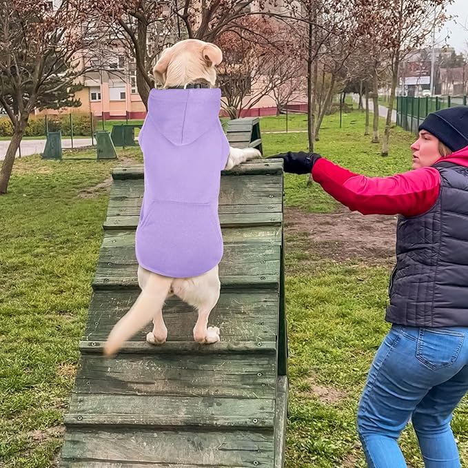 Dog Sweaters,Dog Hoodie,Cozy Fleece Interior Sweatshirt with Hood & Pocket,Leash Hole,Pet Clothes Sweater for Small,Medium,and Large Dogs,Light Purple&2XL