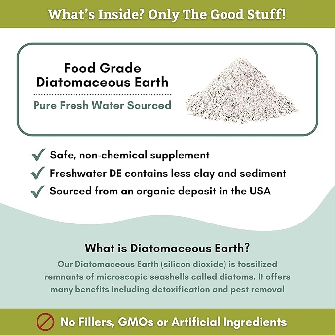 Wholistic Pet Organics Diatomaceous Earth - Food Grade for Dogs & Cats - 4 Oz - Multi Use Powder - Pet Safe Non-Chemical Freshwater Sourced Silica Supports Overall Health - Freshly Made in USA