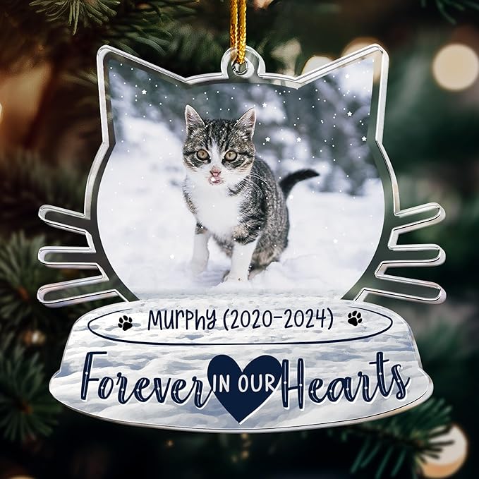 Pavo Acrylic Ornament, Forever in My Heart - Personalized Pet Memorial Photo Ornament, Custom Pet Memorial Keepsake, Perfect Christmas Memorial Gift for Pet Lovers, Dog Mom, Cat Mom (Loss of Cat)