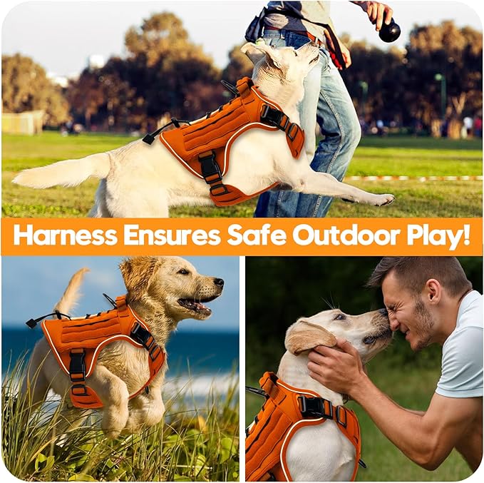 Heavy-Duty Tactical Dog Harness for Large Dogs, No Pull Adjustable Reflective Pet Vest with Molle System, K9 Military-Grade Control for Service Training, Outdoor & 10+ Breeds, Orange, X-Large
