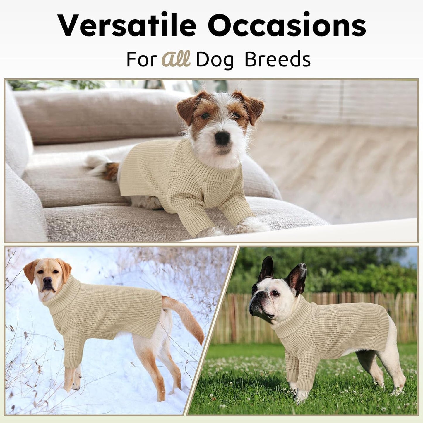 Queenmore XXL Dog Sweater, Large Dog Sweaters for Male Dogs, Turtleneck Plaid Kintsweaters for Large Breeds, Cold Weather Pullover Pet Clothes, Apricot 2XL