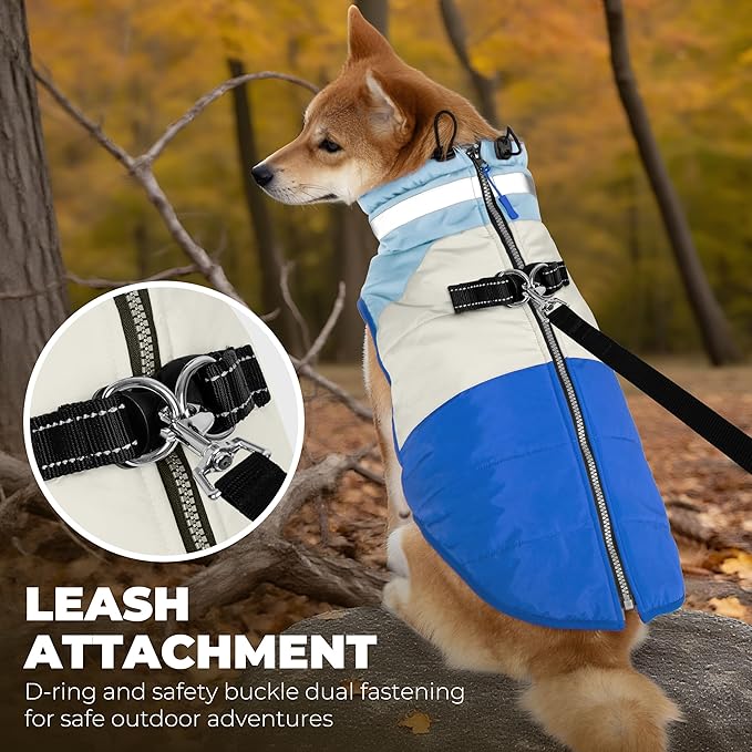 Dog Winter Coat, Reflective Dog Coats for Large Dogs, Waterproof Windproof Pet Clothes Jacket with Harness Built in, Warm Cold Weather Coats, Dogs Snowsuit Vest, Blue XX-Large