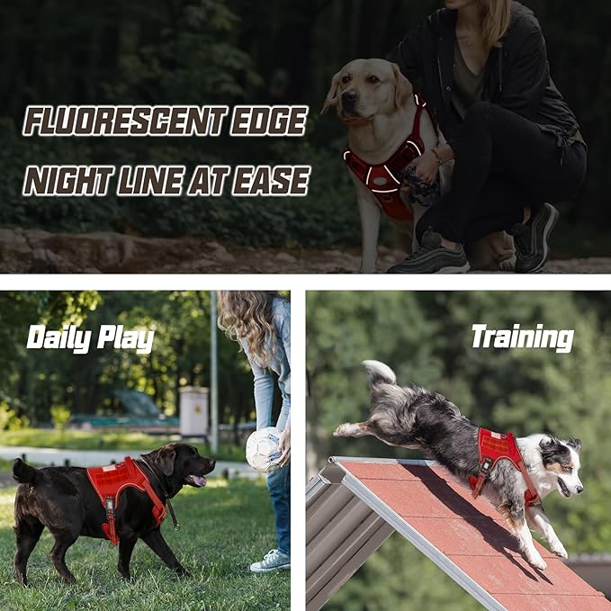AUROTH Tactical Dog Harness for Large Dogs No Pull Adjustable Pet Harness Reflective K9 Working Training Easy Control Pet Vest Military Service Dog Harnesses Red S