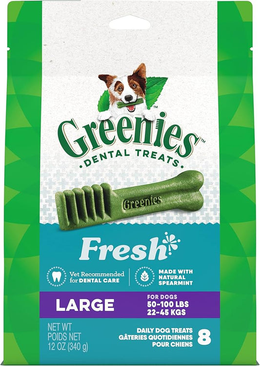 Greenies Large Dental Dog Treats, Fresh Flavor, 12 oz. Pack (8 Treats)