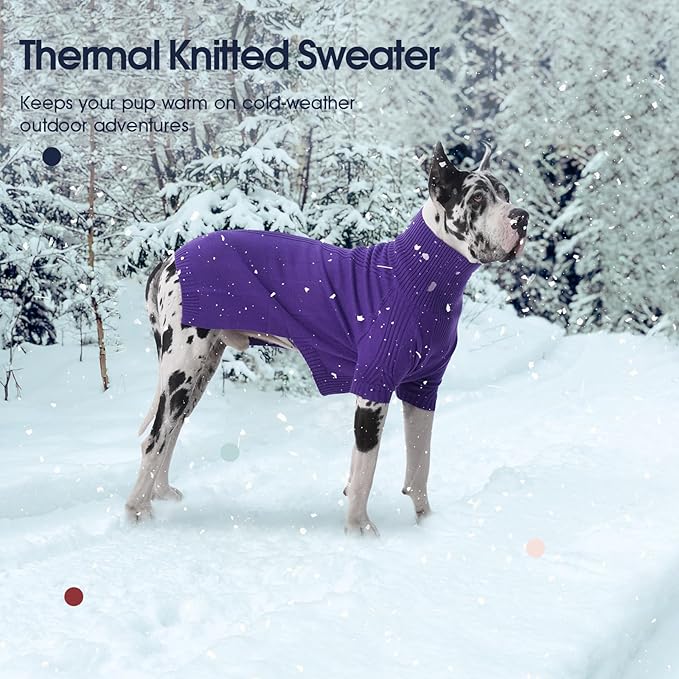 IECOii Extra Large Dog Sweater 4XL,Thermal Warm Dog Sweaters for Giant Breed Dogs,Turtleneck Knitted Knitwear for Pet Winter,Stretchy&Easy On Doggy Sweatshirt for Doberman,Great Dane(Purple,XXXXL)