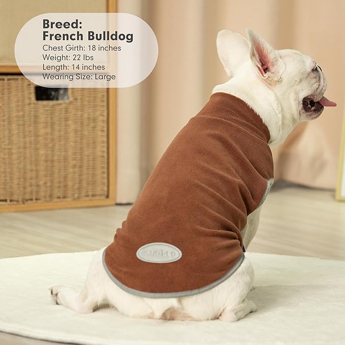 cyeollo Fleece Dog Sweater Vest, Reflective Dog Sweatshirt Pullover Doggie Jacket for Small Medium Large Doggie Clothes Boy Girl Pets, Brown & Khaki S