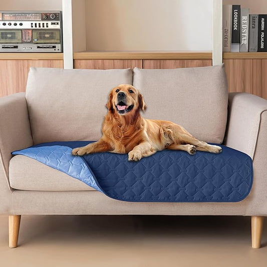 gogobunny 100% Double Sided Waterproof Dog Blanket Soft Pet Bed Cover Reversible Protect Furniture Couch Sofa Car for Puppy Large Dog Cat (Dark Navy/Light Navy, 32x53 Inch (Pack of 1))