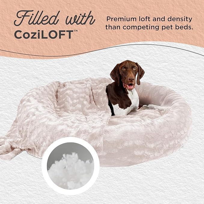 Best Friends by Sheri Bundle Set The Original Calming Lux Donut Cuddler Cat and Dog Bed + Pet Throw Blanket, Oyster, Extra Large, 45x45