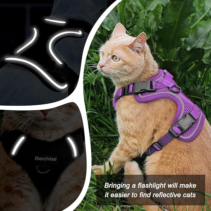 Cat Harness and Leash for Walking, The Upgrade Can be Adjusted in Four Directions and Breathable Cat Harness for Anti Escape That can be Fitted and Positioned, Reflective Strips Harness, Purple,M