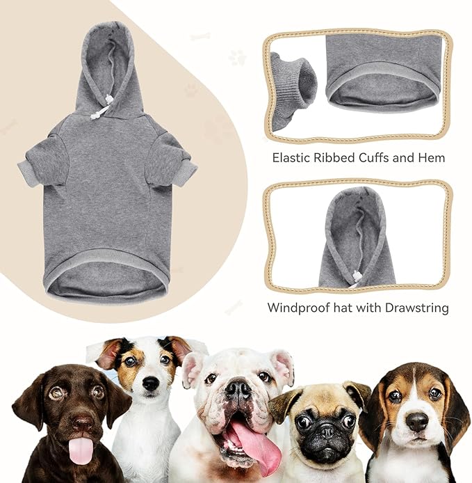 Dog Hoodie Sweater Solid Soft Brushed Fleece Dog Clothes with Pocket(Grey-XXL)