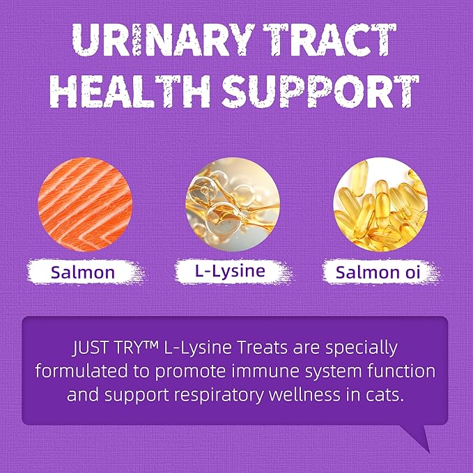 Just Try 13.4 OZ Lysine Cat Treats Natural Salmon Flavor Healthy Cat Training Biscuits Snacks Lysine Dental Care Treats for Cats & Kittens