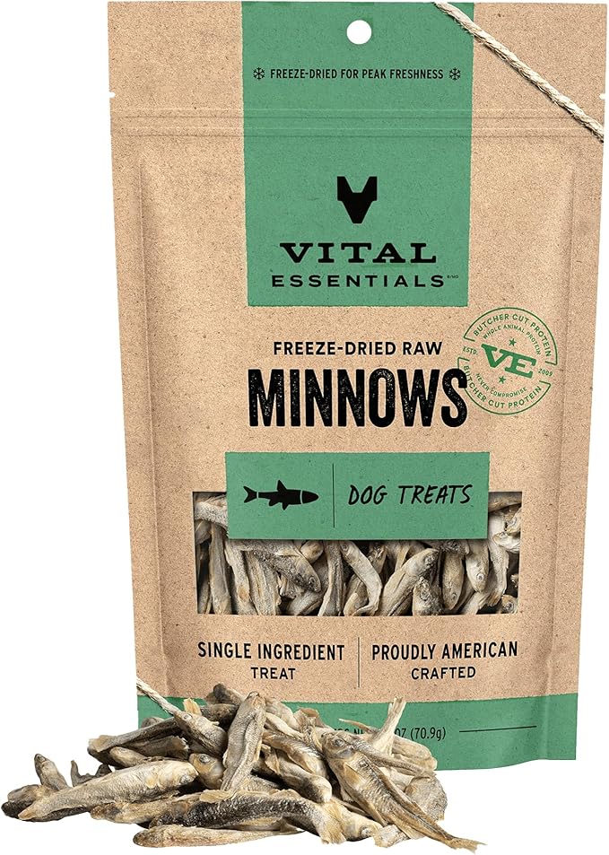 Vital Essentials Minnows Dog Treats, 2.5 oz | Freeze-Dried Raw | Single Ingredient | Premium Quality High Protein Training Treats | Grain Free, Gluten Free, Filler Free