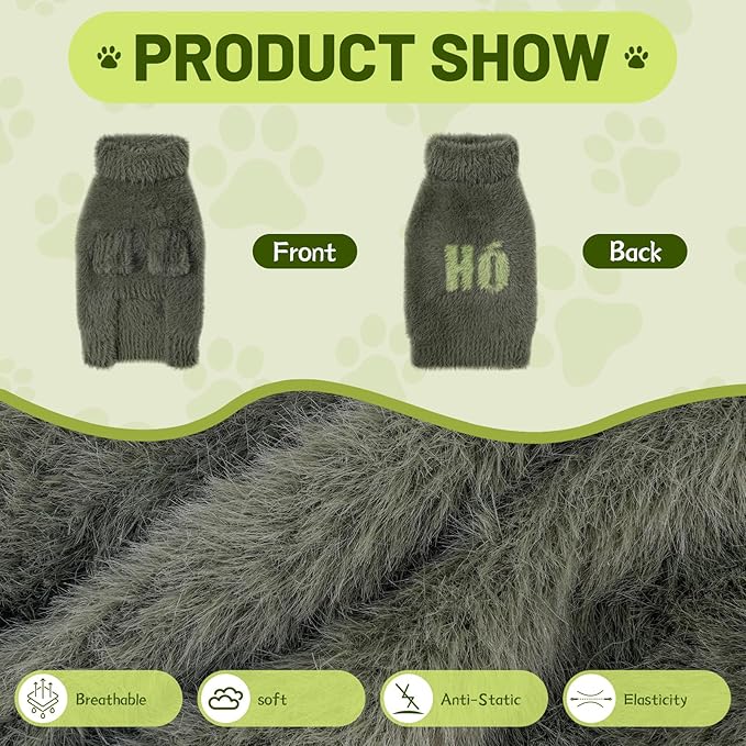 Small Dog Furry Pullover Sweater, Classic Turtleneck Dog Clothes for Cold Weather Cute Warm Pet Clothes for Chihuahua, Bulldog, Dachshund, Pug Green Large