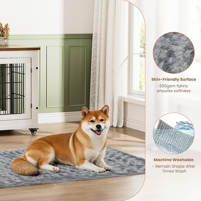 Lulive Dog Crate Furniture for Medium Dogs, 32'' Dog Kennel Indoor with Cushion & Wheels Wooden Dog Cage Double Doors Dog Crate End Table, White