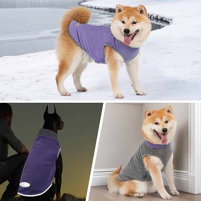 cyeollo 2 Pack Fleece Dog Sweater Pullover Dog Sweatshirt Reflective Lightweight Clothes for Small Dogs Girl Pet Apparel Purple, Grey, M