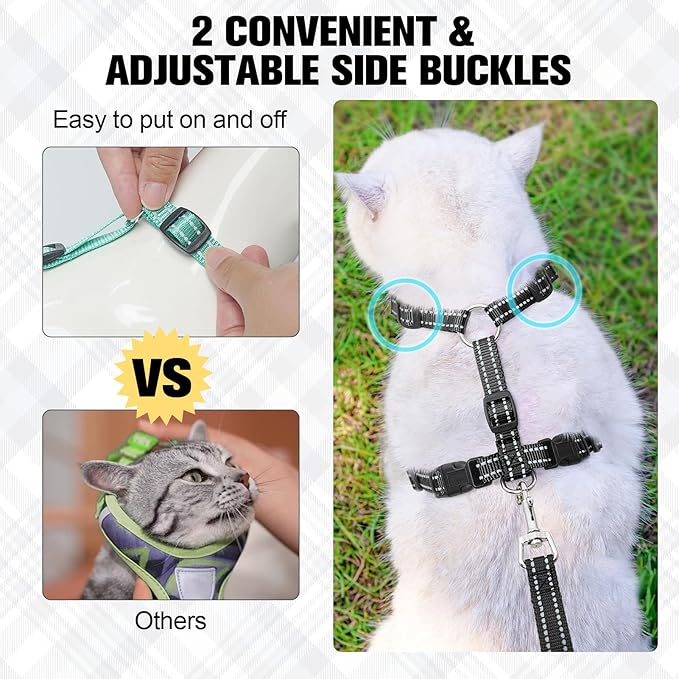 BEAUTYZOO Cat Harness, Escape Proof Cat Leash and Harness Set for Walking, Soft Breathable Vest Harness with Safety Neck Adjustable, Reflective Easy-Control Kitten Harness for Cats (Bee Design)