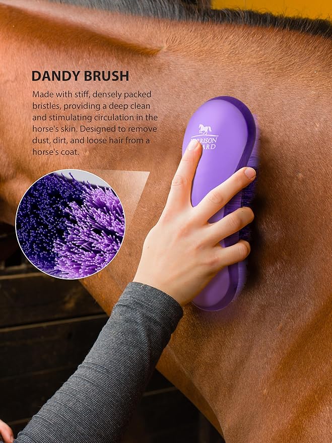 Harrison Howard Horse Grooming Brushes Kit 7 pieces with Organizer Tote Equine Care Series Horse Brush Sets Purple