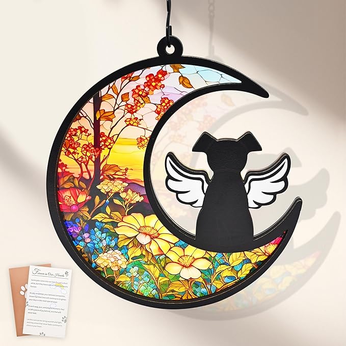 Dog Memorial Gifts for Loss of Dog, 2-Layer DIY Dog Angel Memorial Suncatcher with Sympathy Card, Pet Memorial Gifts for Dogs, Pet Passing Away Remembrance Gift (Sunflower)