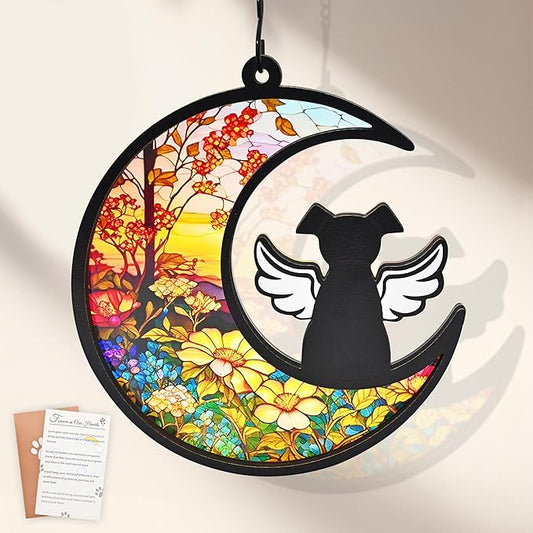 Dog Memorial Gifts for Loss of Dog, 2-Layer DIY Dog Angel Memorial Suncatcher with Sympathy Card, Pet Memorial Gifts for Dogs, Pet Passing Away Remembrance Gift (Sunflower)