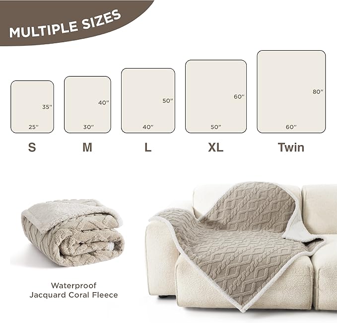 Bedsure Waterproof Dog Blanket for Large Dogs - Pet Blanket for Bed Couch Protector Washable, Jacquard Coral Fleece Cat Throw Blanket, Soft Plush Reversible Furniture Protection, 60x80, Pale Oak