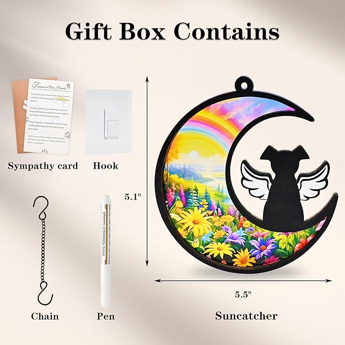 Dog Memorial Gifts for Loss of Dog, 2-Layer DIY Dog Angel Memorial Suncatcher with Sympathy Card, Rainbow Bridge Dog Memorial Gifts, Pet Memorial Gifts for Dogs (Rainbow Bridge)