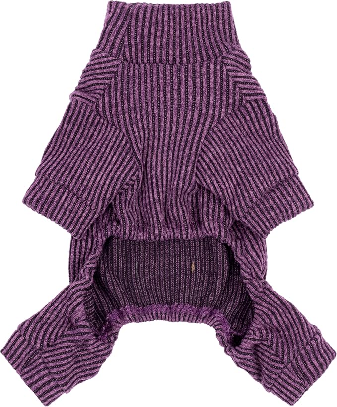 Fitwarm Mock Neck Knitted Dog Pajamas, Warm Winter Clothes for Small Dogs Boy Girl, Pet Onesie, Purple, Medium