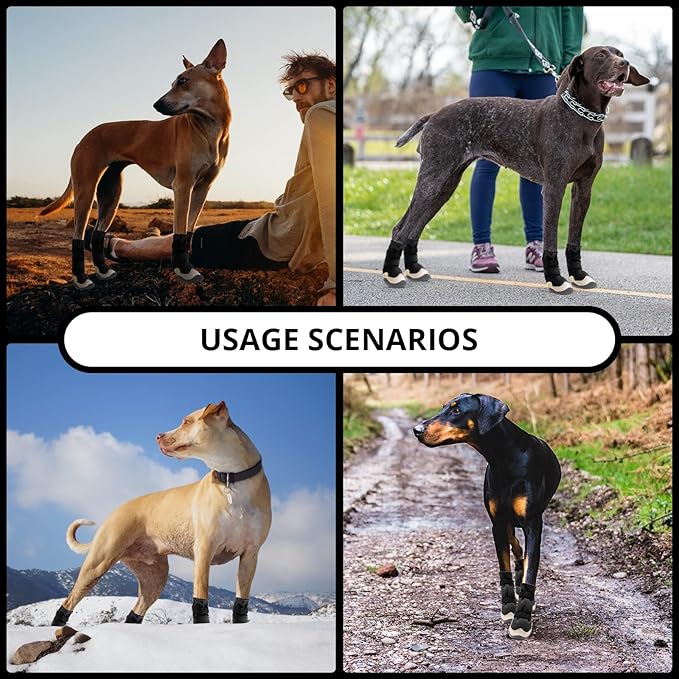 Dog Shoes for Hot Pavement Anti-Slip Dog Boots & Paw Protectors for Summer Rainy Day Dog Snow Boots Waterproof Dog Shoes for Small Medium Large Dogs with Reflective Straps for Hiking 4Pcs