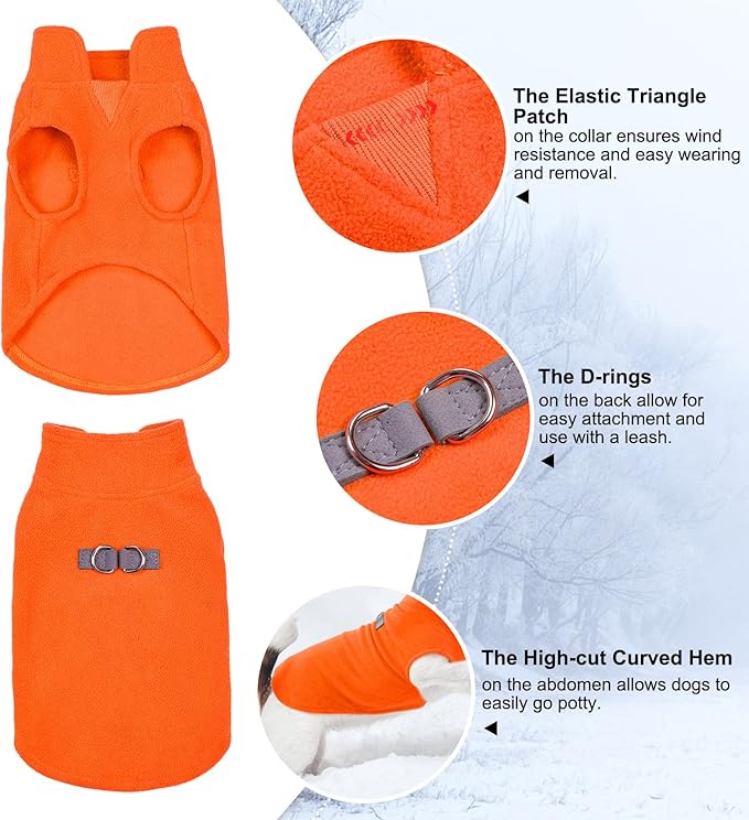 BEAUTYZOO Dog Fleece Vest Sweater Winter Jacket for Small and Medium Dogs with D-Ring Leash Cold Weather Coat Hoodie for XS S M Dogs Boy or Girls,Orange M