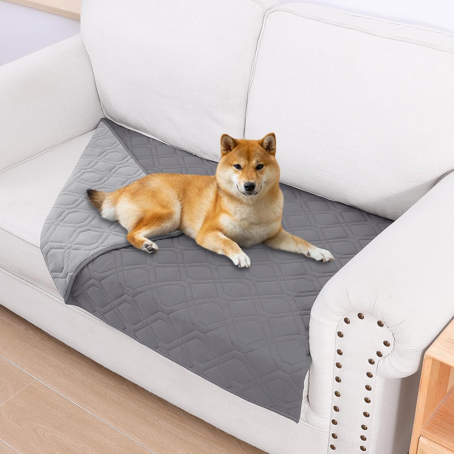 Smiry Waterproof Dog Blanket, 30x53 Inch Soft Pet Bed Cover Reversible, Washable Sofa Couch Furniture Protector for Small Medium Large Dog Puppy Cat, Geometric, Grey/Light Grey