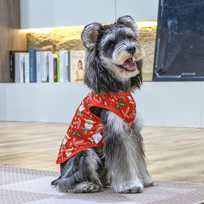 CuteBone Dog Christmas Shirts 2-Pack Soft Pet Clothes Breathable Summer Vest for Small Puppy and Stretchy Cat Apparel 2BX16XS