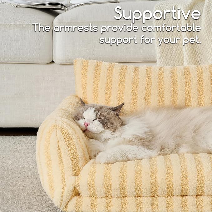 Hollypet Cat Bed Fluffy Plush Mutifuctional Double-Layer Soft Pet Couch Orthopedic Sofa Nest Beds for Small Cats and Dogs, Yellow (25x20x13 inch)