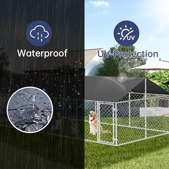 Outdoor Dog Enclosure Heavy Duty Dog Kennel House Mesh Dog Big Cage Pet Kennel Steel Fence with Secure Lock(19.68'*9.84')