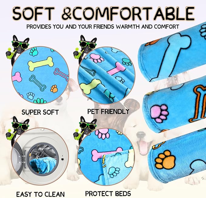 Rezutan Soft Fuzzy Dog Blankets, 1 Pack 3 for Large, Medium, Cat Pet- Comfort Flannel, Reversible Print Suitable for Dog Kennels & Beds, Sofas, Furniture, Gifts Puppy Essentials, 41 x 31 inch, Blue