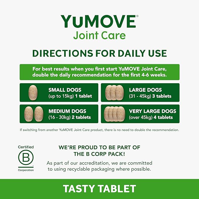 YuMOVE Hip & Joint Supplement for Dogs with Glucosamine, Hyaluronic Acid, Green Lipped Mussel & Omega 3 Joint Supplement - Regular and Advanced Strength (60ct, Chewable Tablets)