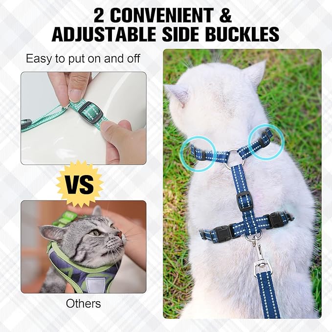 BEAUTYZOO Cat Harness and Leash Set for Walking Escape Proof, Neck Release Adjustable Harness for Kitten Puppy Small Medium Large Cats, Soft Cute Easy Control Small Cat Harness for Cats Boy and Girls