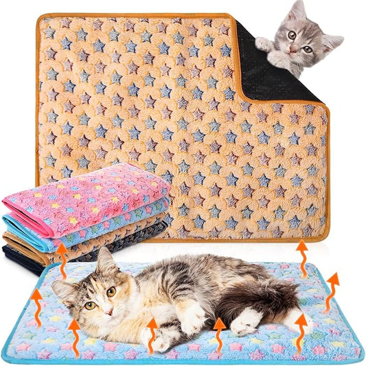 4 Pack Self Heating Cat Bed Cat Self Warming Pad with Removable Cover Extra Warm Thermal Pet Pad Washable Pet Crate Mat Anti Slip Kennel for Indoor Outdoor Pets (Small Star,16 x 20 Inches)