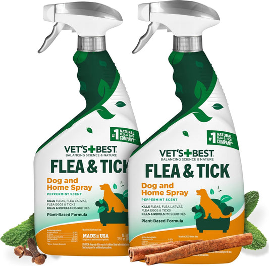 Vet’s Best Flea and Tick Home Spray – Plant-Based Flea and Tick Treatment for Dogs and Indoor Use – Natural Spray with Essential Oils for Flea Control in Home – 32 oz Bottles, 2 Pack