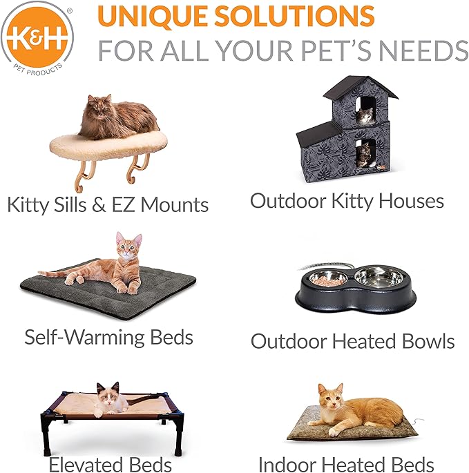 K&H Pet Products Heated Cat Bed for Large Cats Indoor, Thermo-Pet Nest 2-in-1 Heated Pet Cave Tent & Cuddler Warming Bed, Waterproof Heater, Machine Washable, Safety Listed - Small 18 X 15in Gray