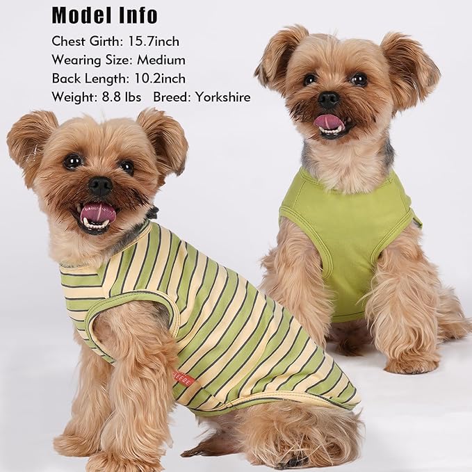 KYEESE 2Pack Dog Shirts Striped T Shirt Cotton Tank Top Soft Tee for Small Dogs Lightweight Clothes Sleeveless Dog Vest, Medium,Green+Striped