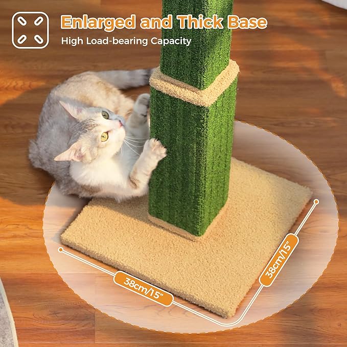 PAWZ Road Carpet Cat Scratching Post 32” Tall Scratching Post for Indoor Cats Adults Ultimate Scratch Post with Carpet, Large Base and Removable Dangling Ball- Green