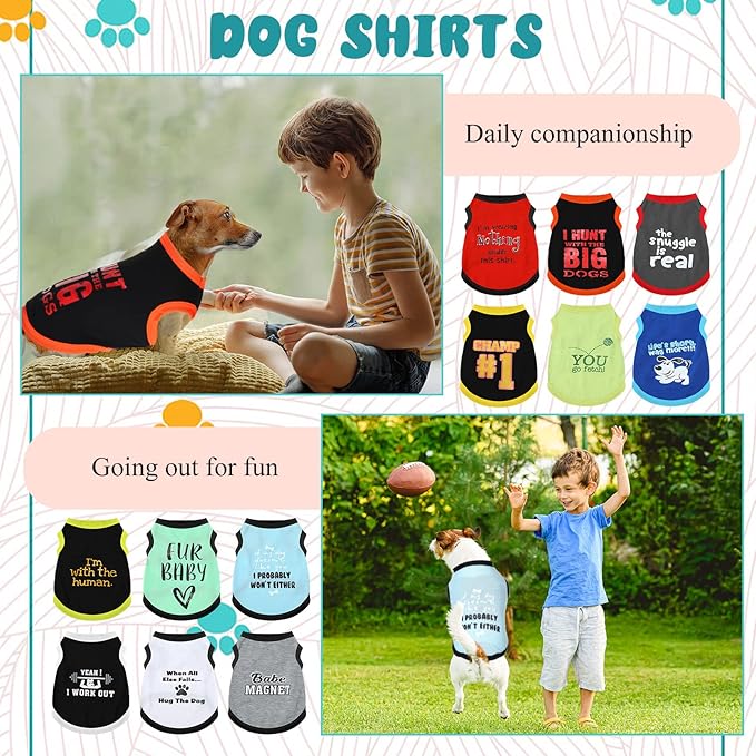 12 Pieces Dog Shirts Pet Printed Clothes with Funny Letters Summer Pet T Shirts Cool Puppy Vest Breathable Dog Outfit Soft Cat Sweatshirt for Chihuahuas Cats Accessories, 12 Styles(Medium)