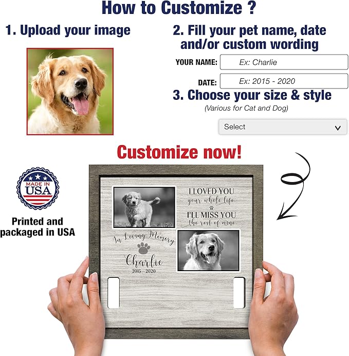 Personalized Dog Memorial Picture Frame Remembrance Gifts for Loss of Loved Pet Collar Plaque In Loving Memory of Dog and Cat Sympathy Gifts Pawprints Pet Decorations Hanging Wall Art