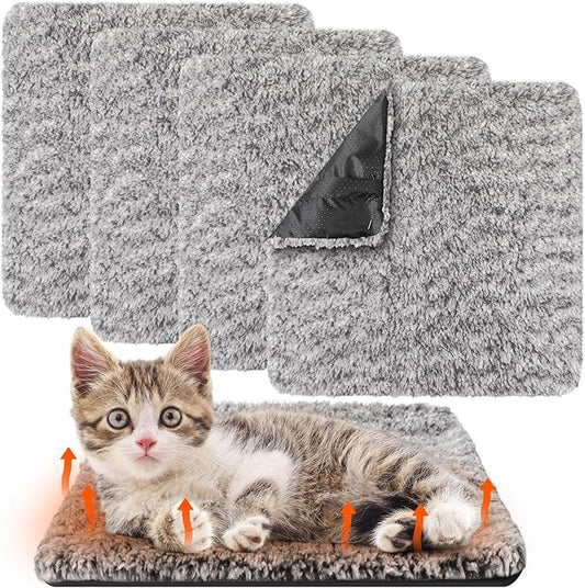 4 Pack Self Warming Cat Bed Indoor Self Heating Dog Cat Pad Washable Thermal Pet Kennel Pad Crate Bed Mat Reflect Body Heat for Outdoor(Gray,12 x 12 Inch)
