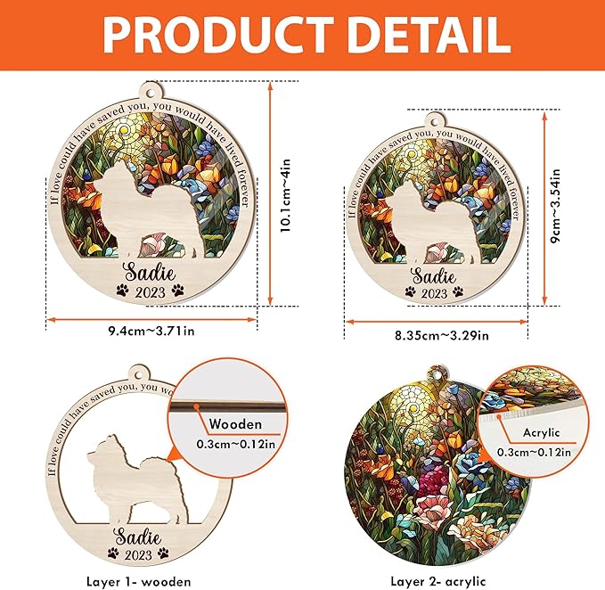 Dog Memorial Suncatcher, Personalized with Name, Dogs Breeds Suncatcher, Custom Pet Loss Suncatchers, Gifts for Pets Lovers, Dog Memorial Ornament Loss of Pet Sympathy Gift