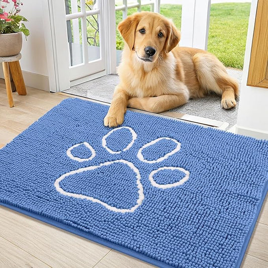 Smiry Dog Door Mat for Muddy Paws, Absorbent Dirt Trapper Non Slip Quick Dry Washable Chenille Mat for Mud Dogs, Entry Rug for Indoor and Outdoor (36x24 Inches, Cornflower Blue)