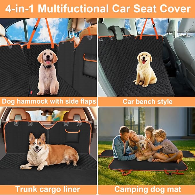 Mancro Dog Car Seat Cover for Back Seat, 2025 Upgraded 600D Heavy Duty Waterproof & Scratch-Resistant Dog Hammock for Car, Back Seat Pet Cover for Dogs with Sedan, Trucks and SUVs, Standard, Orange