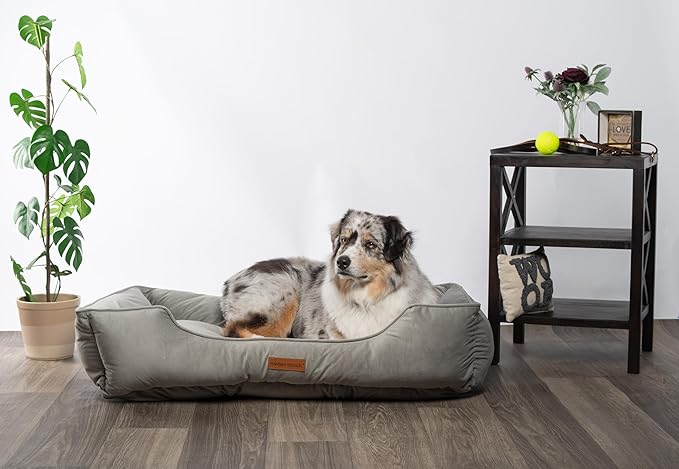 Modern Threads Luxury Dog Bed - Comfortable Tufted Velvet Cushion for Small to Large Dogs - Machine Washable - Durable & Cute Sleep Space for Pets - Pamper Your Pet with Cozy Beds - Light Grey