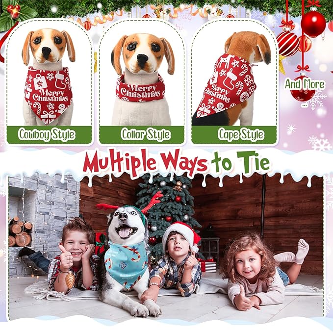 Abbylike 50 Pcs Dog Bandanas Bulk Pet Scarfs Triangle Bibs Adjustable Washable Puppy Kerchief Seasonal Pet Costume Accessories Grooming Supplies for Small Medium Large Dogs Cats(Christmas)